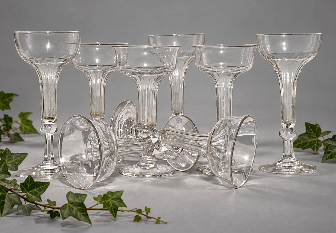Set Of 8 19th-century Hollow-stemmed Champagne Glasses, Flûtes Champenoises-photo-4