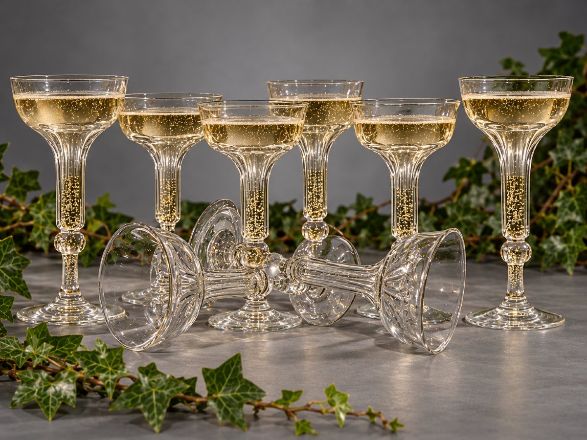 Set Of 8 19th-century Hollow-stemmed Champagne Glasses, Flûtes Champenoises