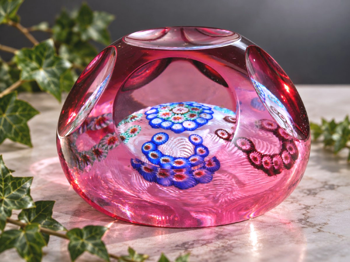 Presse-papiers En Cristal Rose À Décor Millefiori – Pantin / Clichy – XIXe Siècle-photo-3