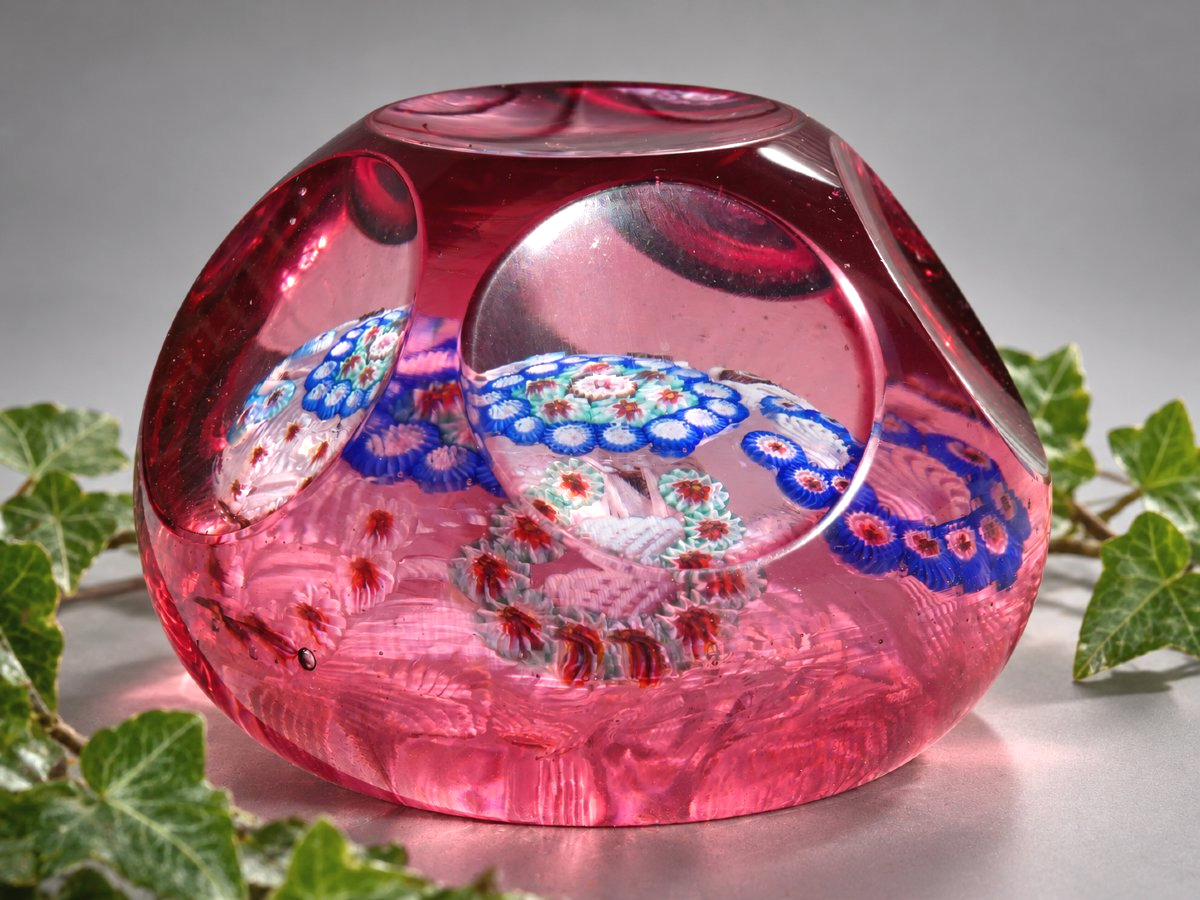 Presse-papiers En Cristal Rose À Décor Millefiori – Pantin / Clichy – XIXe Siècle-photo-4