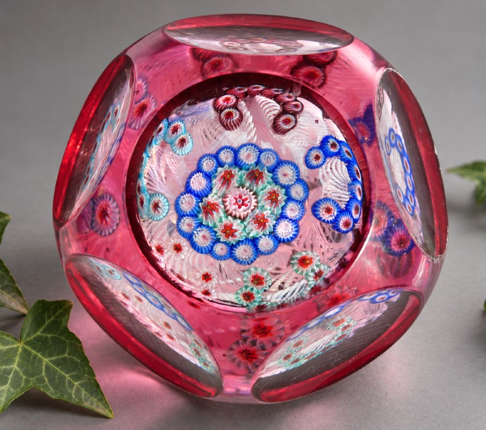 Presse-papiers En Cristal Rose À Décor Millefiori – Pantin / Clichy – XIXe Siècle