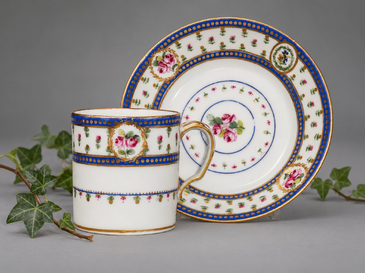 Litron Cup And Saucer, Sèvres Porcelain, Louis XVI Period, 785, 18th Century, Marie Antoinette-photo-2