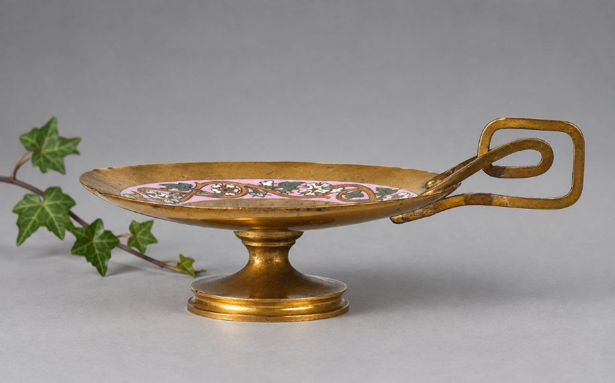 Petite Coupe Vide Poche En Bronze Doré & Émaux Polychromes, Style Barbedienne, Vers 1880 XIXe-photo-3