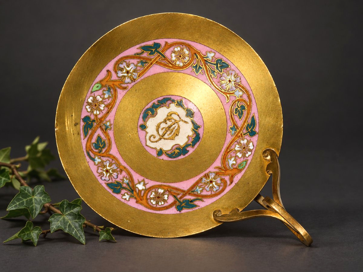 Petite Coupe Vide Poche En Bronze Doré & Émaux Polychromes, Style Barbedienne, Vers 1880 XIXe-photo-2