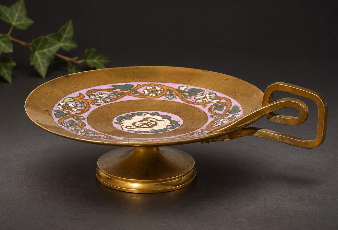 Petite Coupe Vide Poche En Bronze Doré & Émaux Polychromes, Style Barbedienne, Vers 1880 XIXe