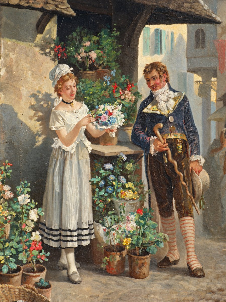 Adolphe Grison (1845–1914) – A Romantic Scene At The Florist’s – Oil On Canvas, 19th Century-photo-2