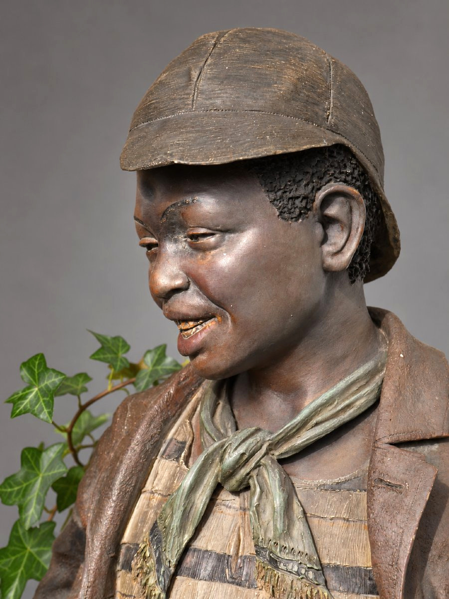 Young Boy With A Pipe – Large Polychrome Terracotta – Circa 1900, Goldsheider Tobacco Style-photo-3