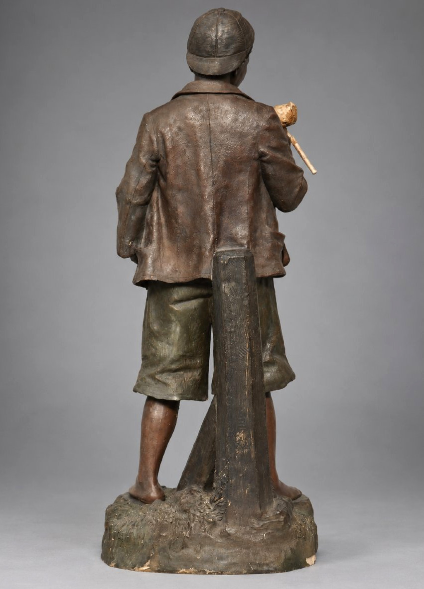 Young Boy With A Pipe – Large Polychrome Terracotta – Circa 1900, Goldsheider Tobacco Style-photo-4