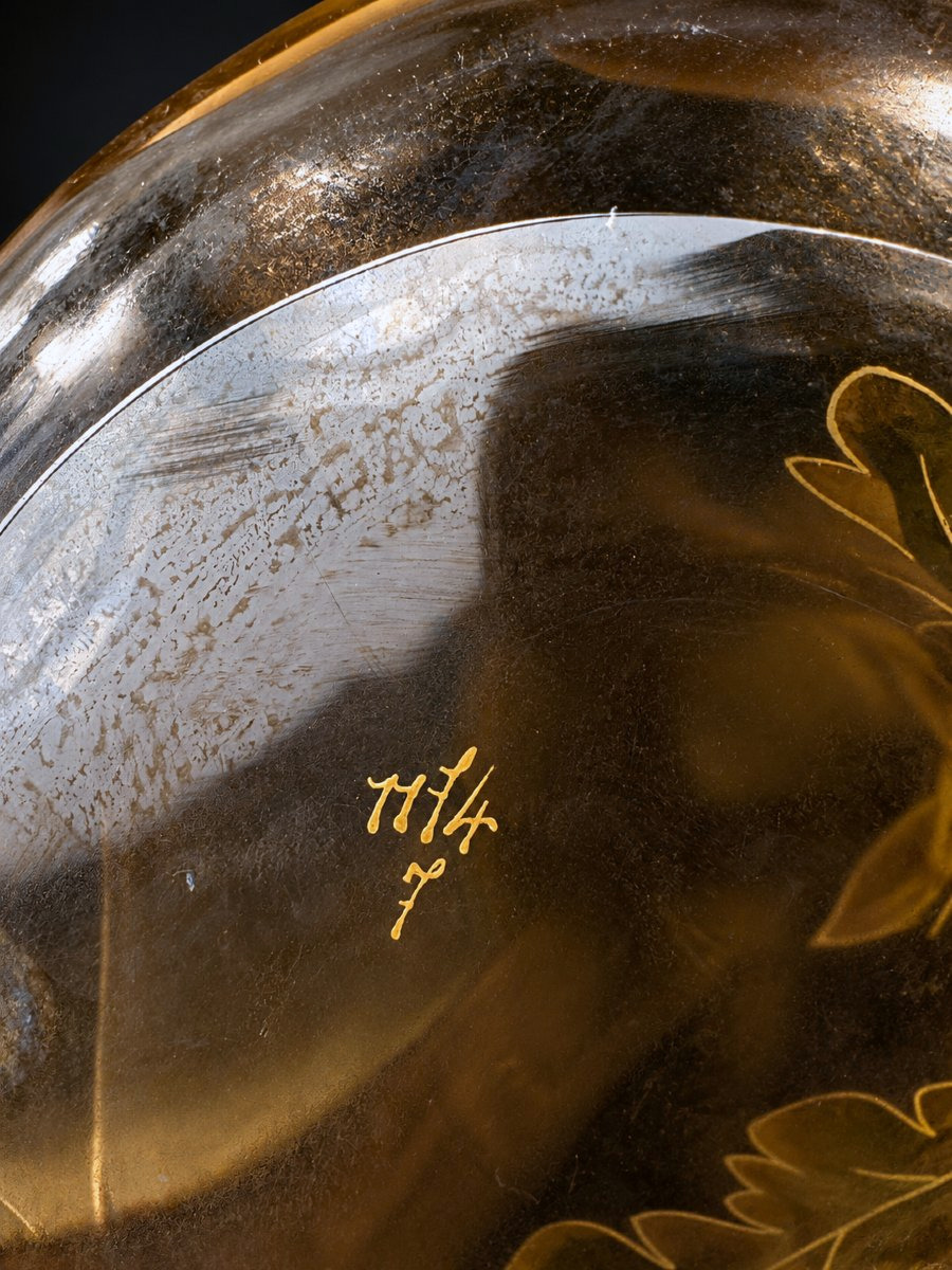 Baccarat – Large Crystal Vase Decorated With Golden Chrysanthemums – 19th-century Art Nouveau Period-photo-4