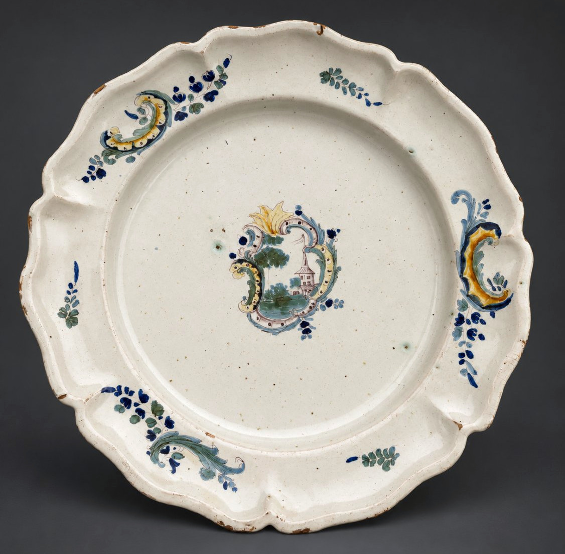 18th-century Polychrome Earthenware Dish – Saint-omer – Rocaille Design-photo-4