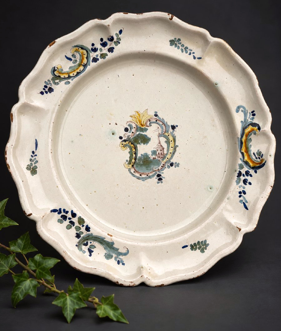 18th-century Polychrome Earthenware Dish – Saint-omer – Rocaille Design