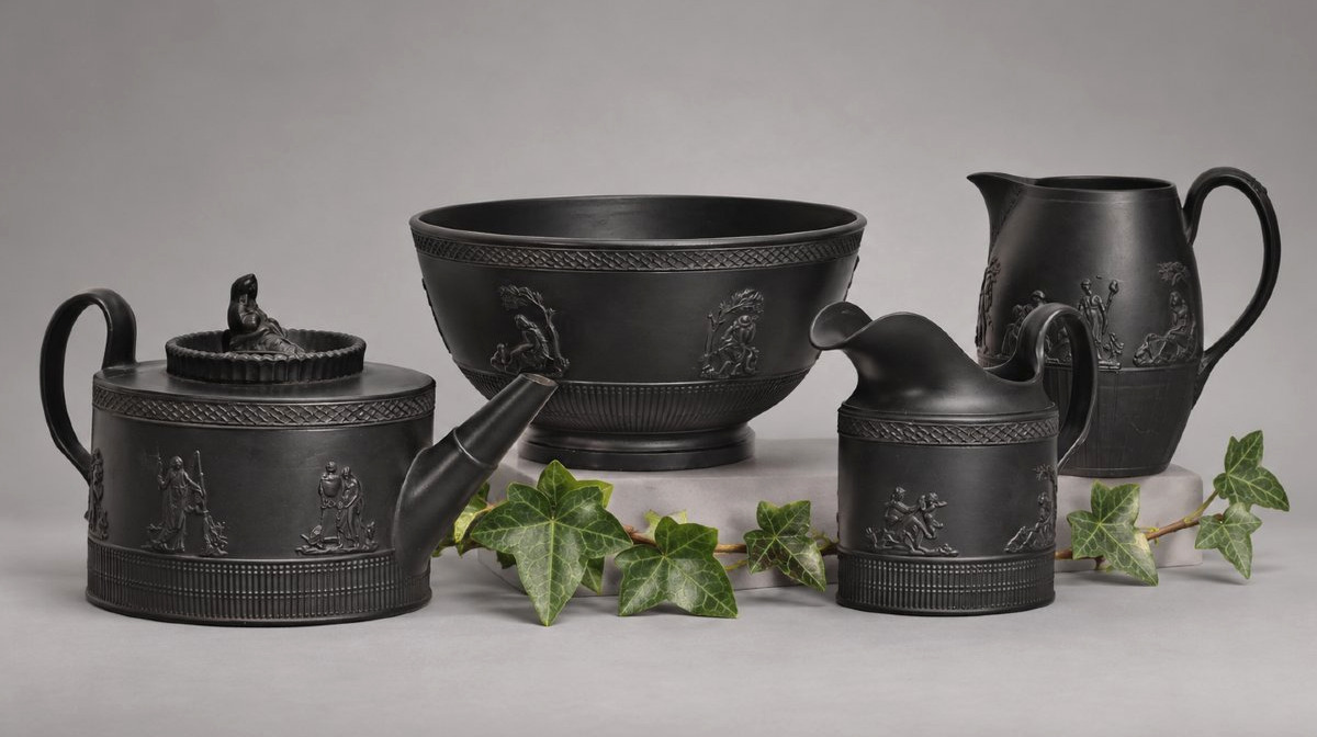 Black Basalt Stoneware Tea And Coffee Set – Empire Period, Early 19th Century, Wedgwood 