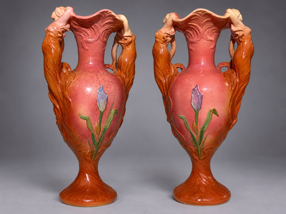 Paire De Grands Vases Art Nouveau En Barbotine – Delphin Massier, Vallauris – Vers 1900-photo-2