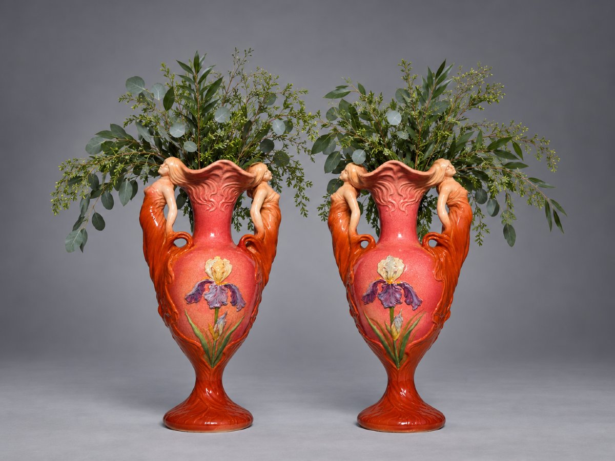 Paire De Grands Vases Art Nouveau En Barbotine – Delphin Massier, Vallauris – Vers 1900-photo-4