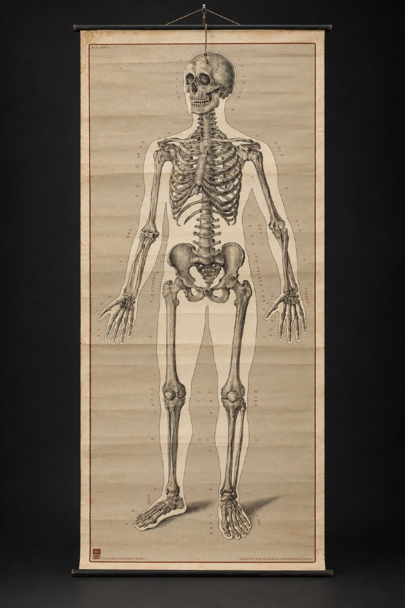 Large Educational Anatomical Chart Of The Human Skeleton – Deutsches Hygiene-museum In Dresden – 1930