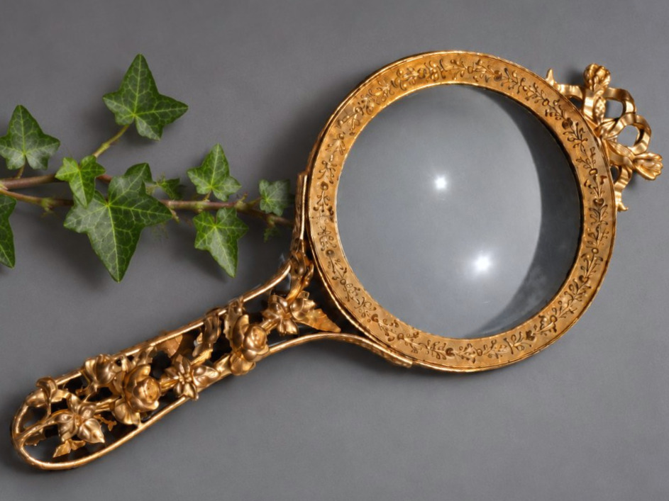 Loupe De Bureau , Style Louis XVI , Bronze & Laiton Doré , Napoléon III , XIXe , Encrier