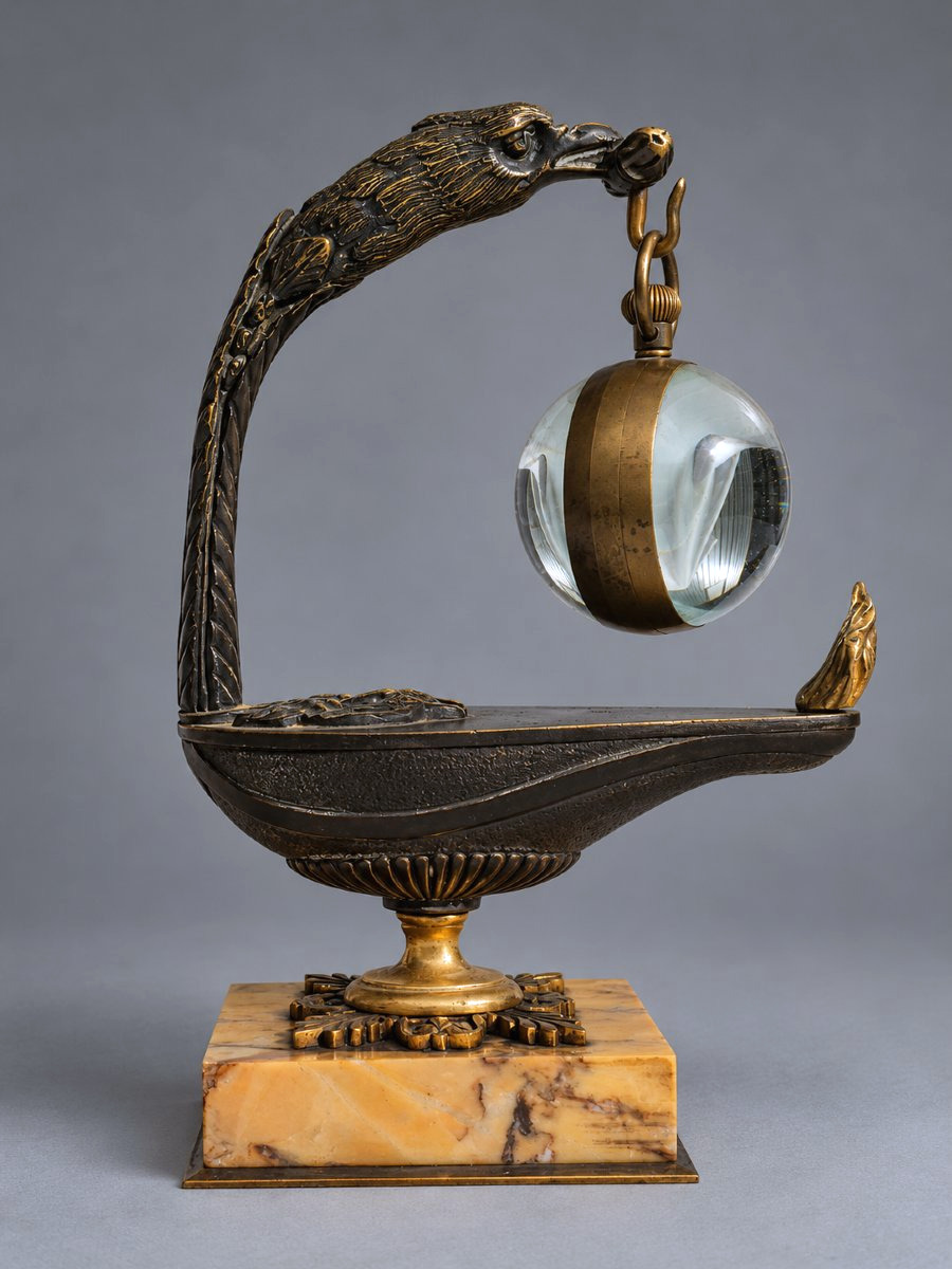 Patinated & Gilded Bronze Watch Holder  19th-century Antique Oil Lamp: A Souvenir From The Grand Tour-photo-2