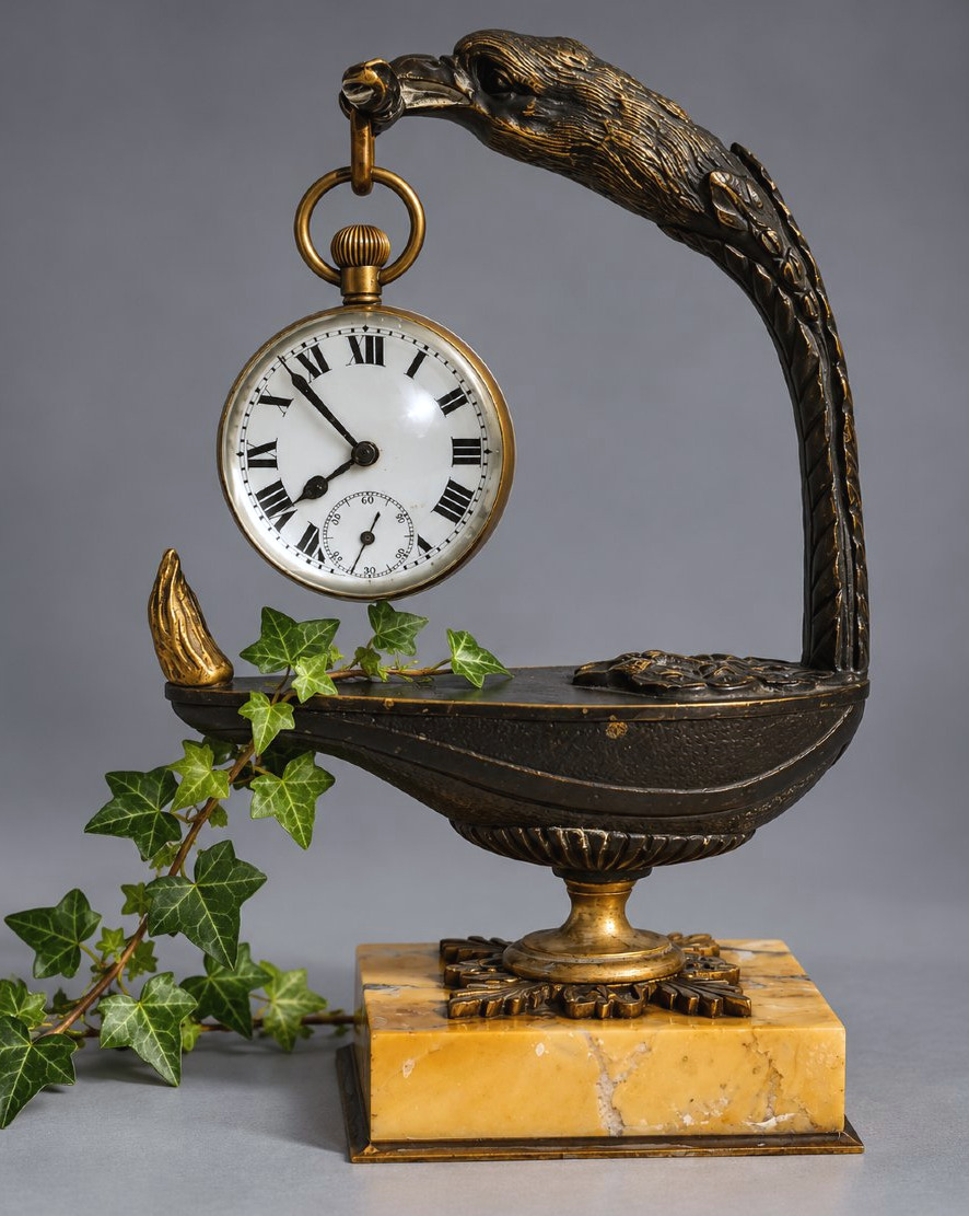 Patinated & Gilded Bronze Watch Holder  19th-century Antique Oil Lamp: A Souvenir From The Grand Tour