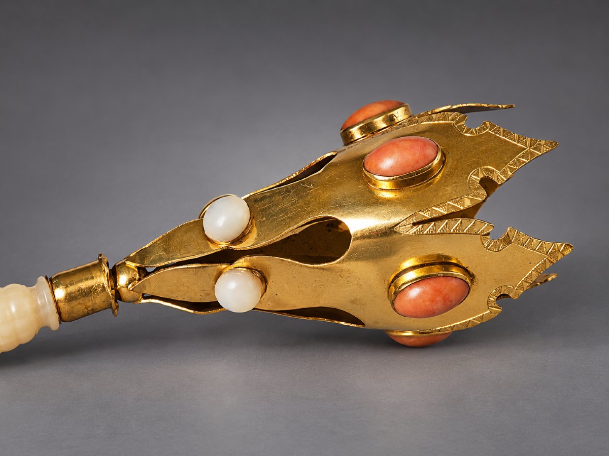 Porte bouquet De Bal En Pomponne, Nacre & Corail XIXe siècle Napoléon III , Bijou , Objet Vertu-photo-2
