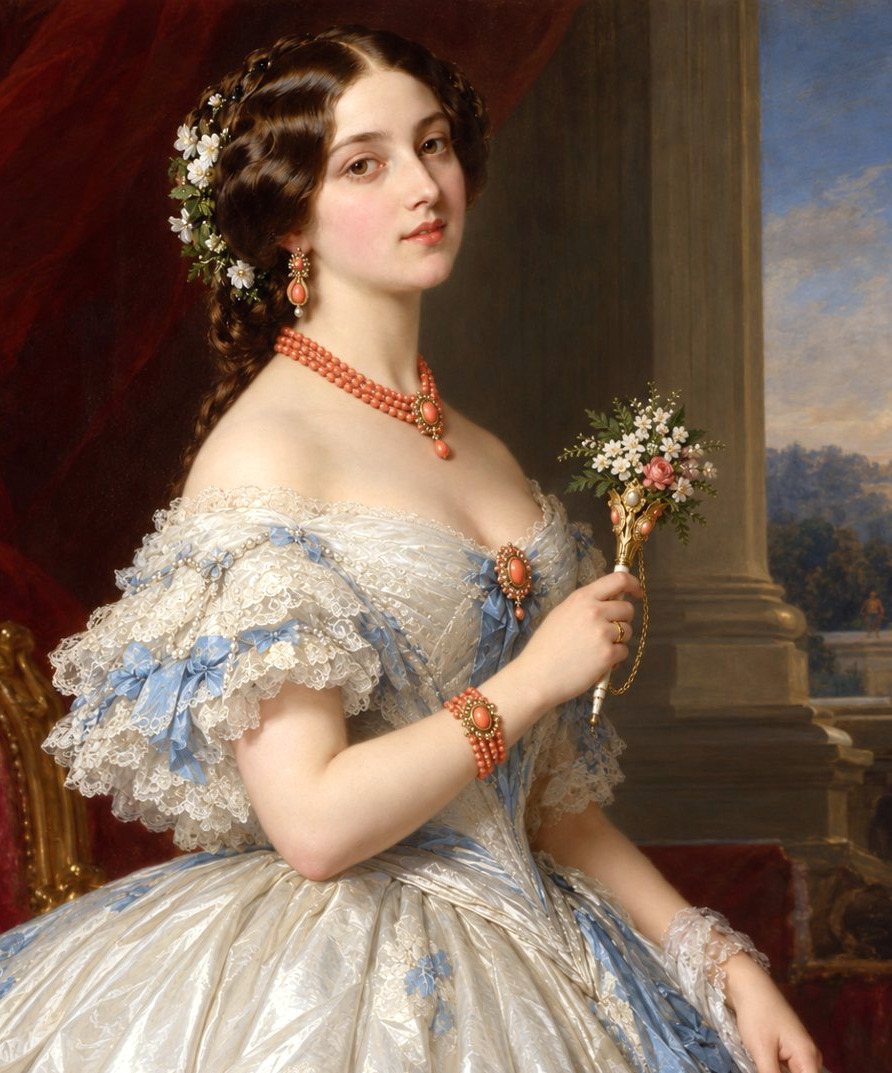 Porte bouquet De Bal En Pomponne, Nacre & Corail XIXe siècle Napoléon III , Bijou , Objet Vertu-photo-4
