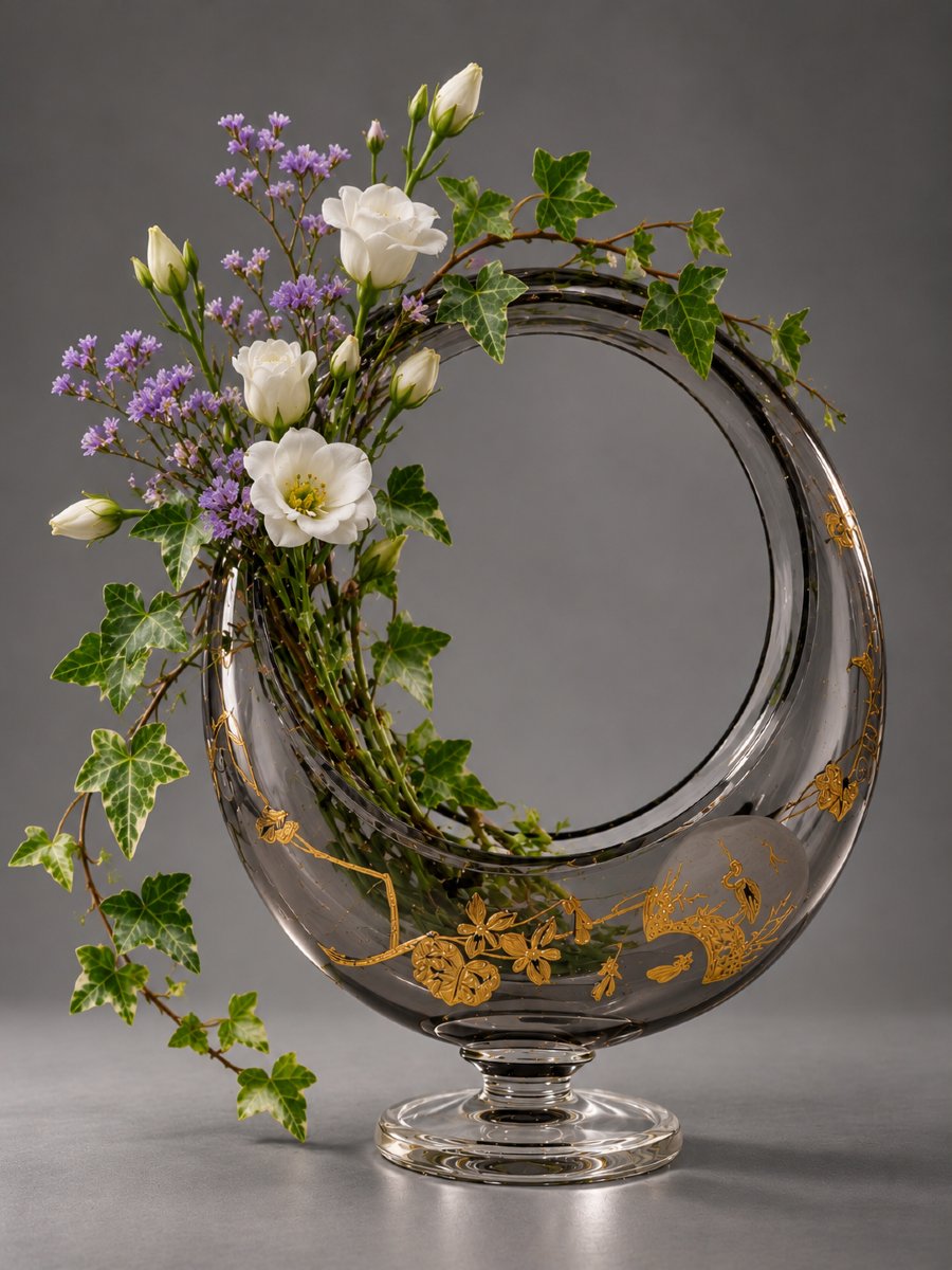 Baccarat Vase Corbeille En Cristal Clair De Lune à Décor Japonisant Doré L'Escalier de Cristal-photo-2
