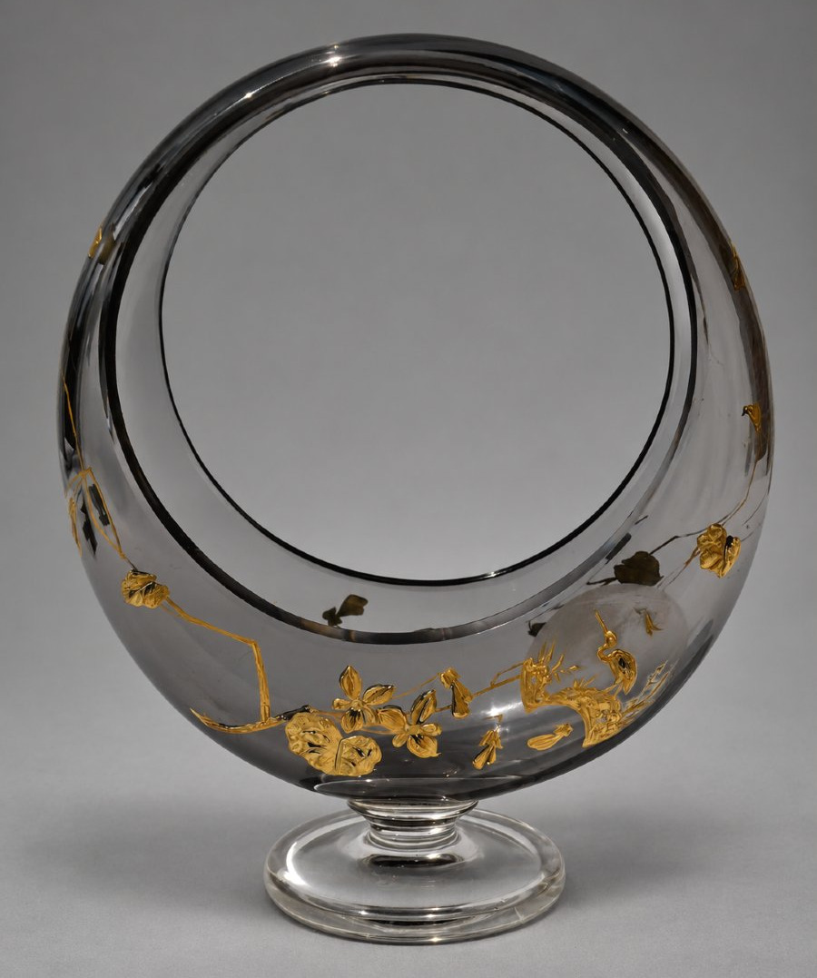 Baccarat Vase Corbeille En Cristal Clair De Lune à Décor Japonisant Doré L'Escalier de Cristal-photo-3