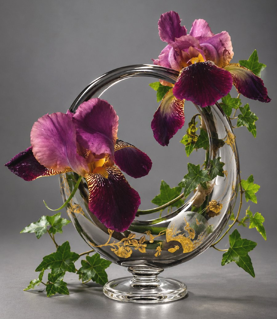 Baccarat Vase Corbeille En Cristal Clair De Lune à Décor Japonisant Doré L'Escalier de Cristal-photo-4