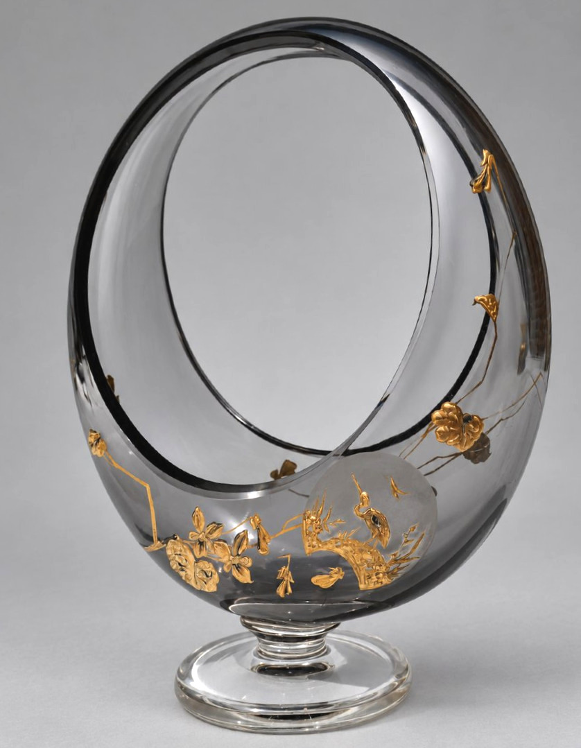 Baccarat Vase Corbeille En Cristal Clair De Lune à Décor Japonisant Doré L'Escalier de Cristal-photo-2
