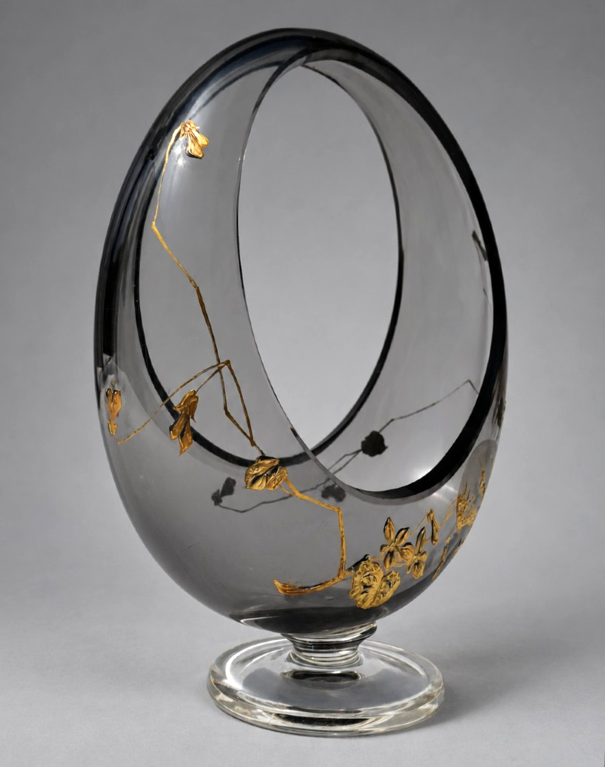 Baccarat Vase Corbeille En Cristal Clair De Lune à Décor Japonisant Doré L'Escalier de Cristal-photo-3