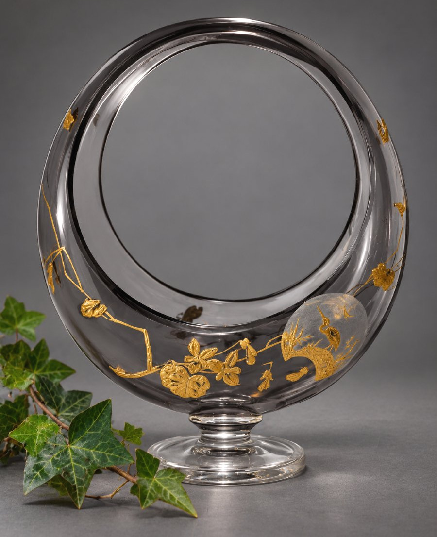 Baccarat Vase Corbeille En Cristal Clair De Lune à Décor Japonisant Doré L'Escalier de Cristal