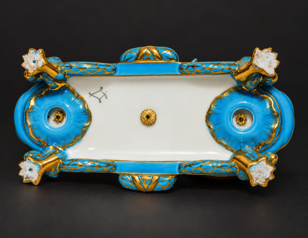 Samson Paris – Turquoise-blue And Gold Porcelain Inkwell Featuring "love As A Musician" – 19th Century-photo-3