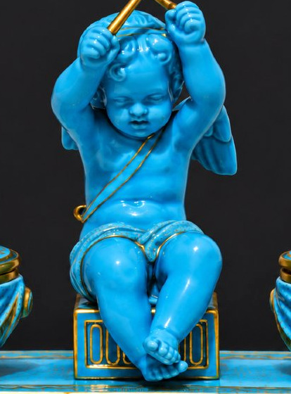 Samson Paris – Turquoise-blue And Gold Porcelain Inkwell Featuring "love As A Musician" – 19th Century-photo-6