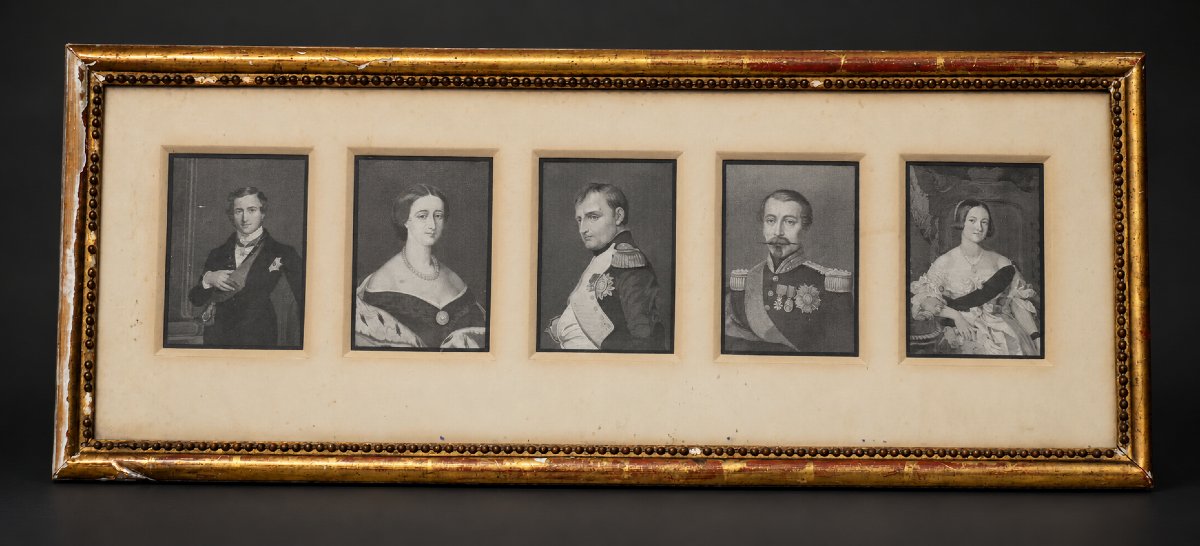 Cinq Portraits Sur Soie : Napoléon Ier & III, Eugénie, Victoria & Albert – XIXe siècle -photo-2
