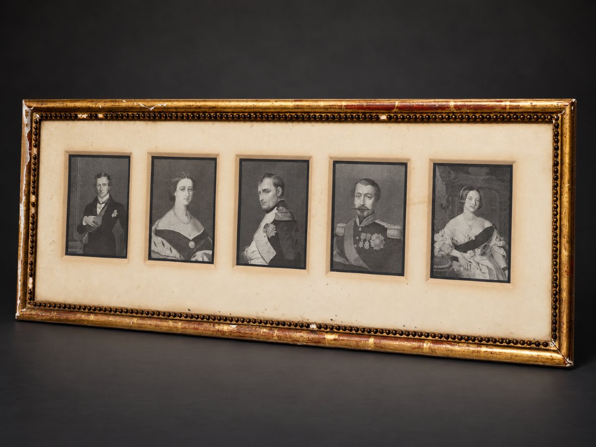 Cinq Portraits Sur Soie : Napoléon Ier & III, Eugénie, Victoria & Albert – XIXe siècle 