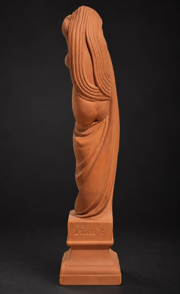 Odalisque Sculpture Art déco En Terre Cuite Jeune Femme Au Drapé Signée Vers 1930 -photo-4