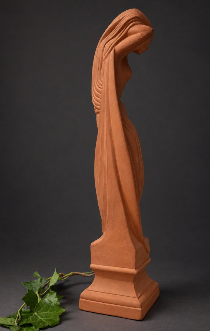 Odalisque Sculpture Art déco En Terre Cuite Jeune Femme Au Drapé Signée Vers 1930 -photo-3