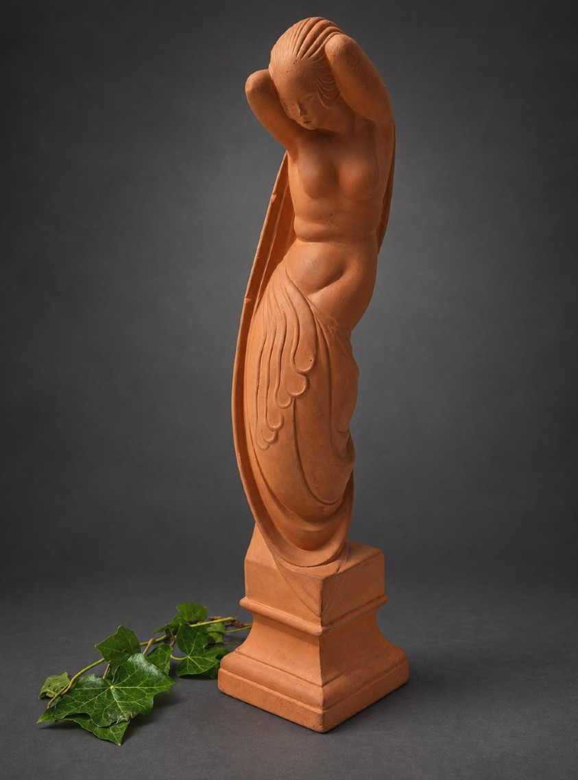 Odalisque Sculpture Art déco En Terre Cuite Jeune Femme Au Drapé Signée Vers 1930 