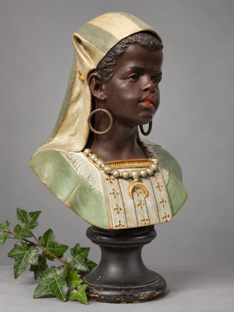 Terracotta Bust, Young Orientalist Woman, Nubian, 19th Century, Bernard Bloch, Napoleon III-photo-2