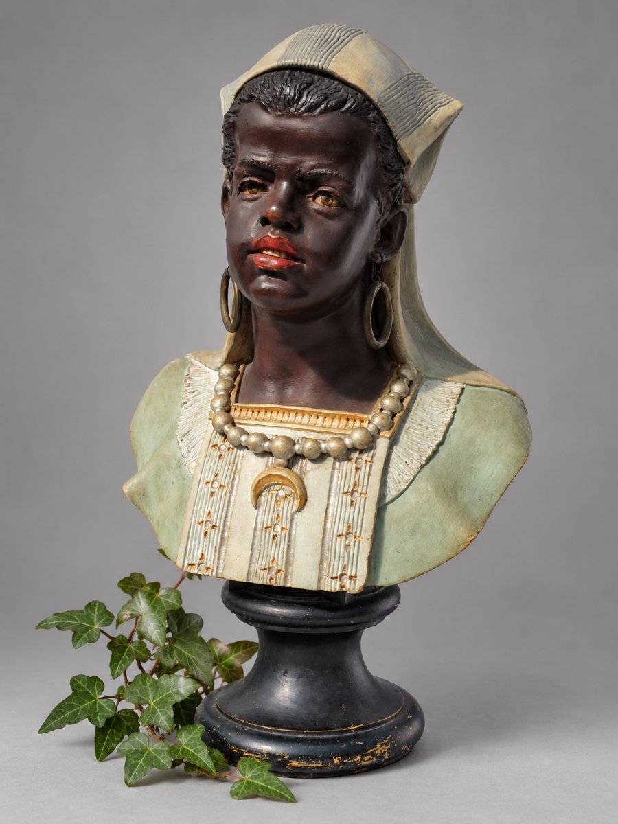 Terracotta Bust, Young Orientalist Woman, Nubian, 19th Century, Bernard Bloch, Napoleon III-photo-3