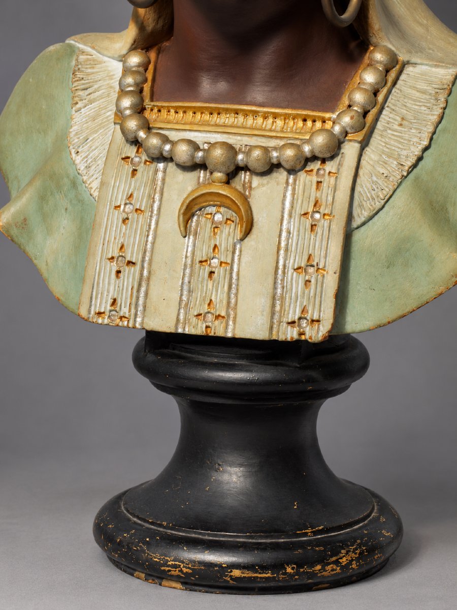 Terracotta Bust, Young Orientalist Woman, Nubian, 19th Century, Bernard Bloch, Napoleon III-photo-4