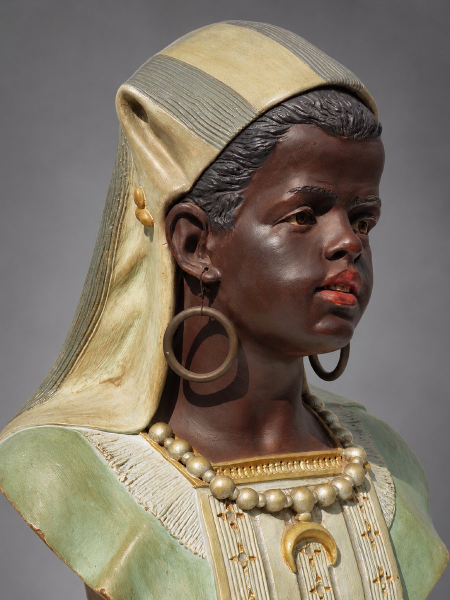Terracotta Bust, Young Orientalist Woman, Nubian, 19th Century, Bernard Bloch, Napoleon III-photo-1