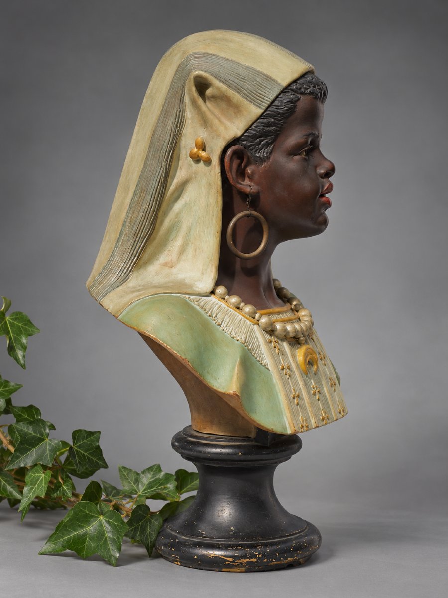 Terracotta Bust, Young Orientalist Woman, Nubian, 19th Century, Bernard Bloch, Napoleon III-photo-4