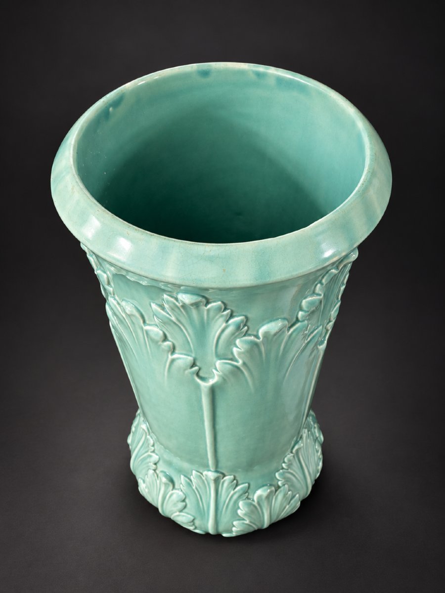 Porte parapluies Faïence Turquoise Décor De Feuilles D’Acanthe Fives Lille Art Nouveau Cannes-photo-2
