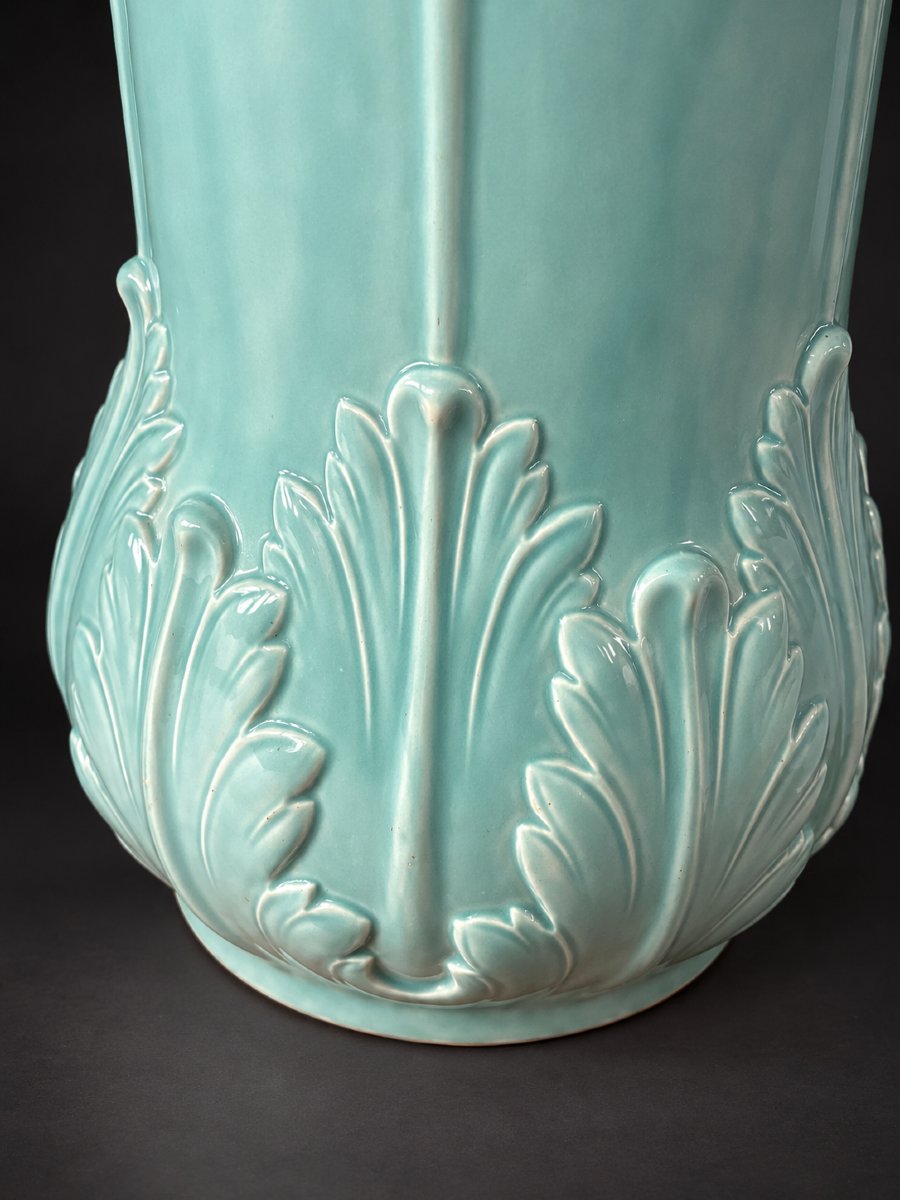 Porte parapluies Faïence Turquoise Décor De Feuilles D’Acanthe Fives Lille Art Nouveau Cannes-photo-4