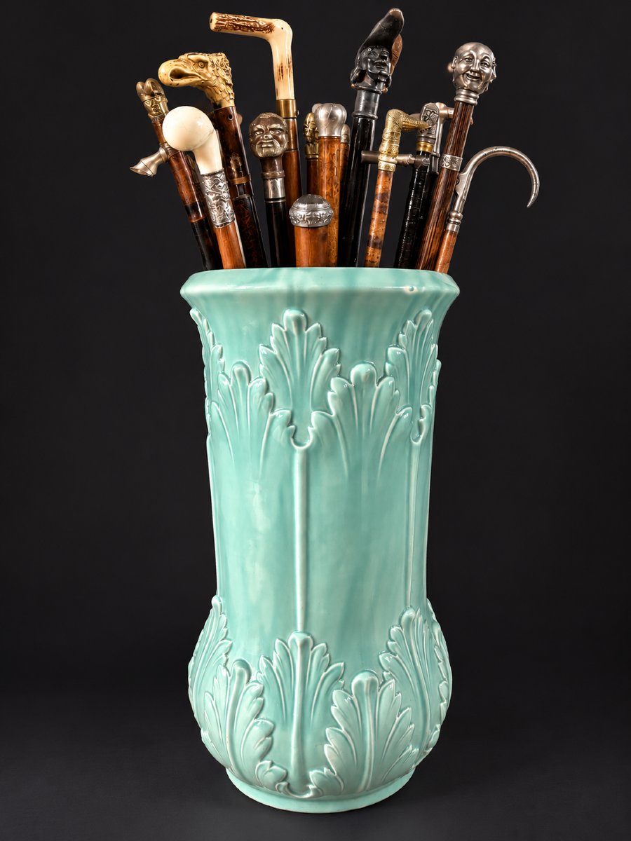 Porte parapluies Faïence Turquoise Décor De Feuilles D’Acanthe Fives Lille Art Nouveau Cannes-photo-2