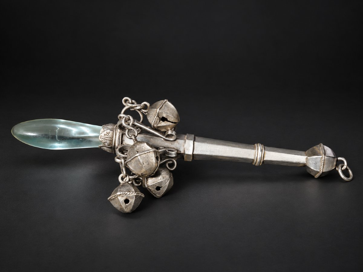 Hochet En Argent Massif à Grelots & Mordoir En cristal – XVIIIe Jouet Louis XVI , Grelots-photo-3