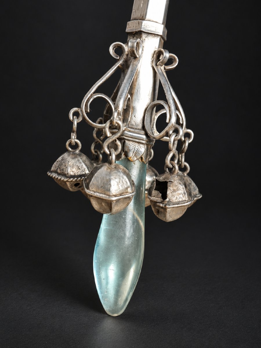 Hochet En Argent Massif à Grelots & Mordoir En cristal – XVIIIe Jouet Louis XVI , Grelots-photo-1