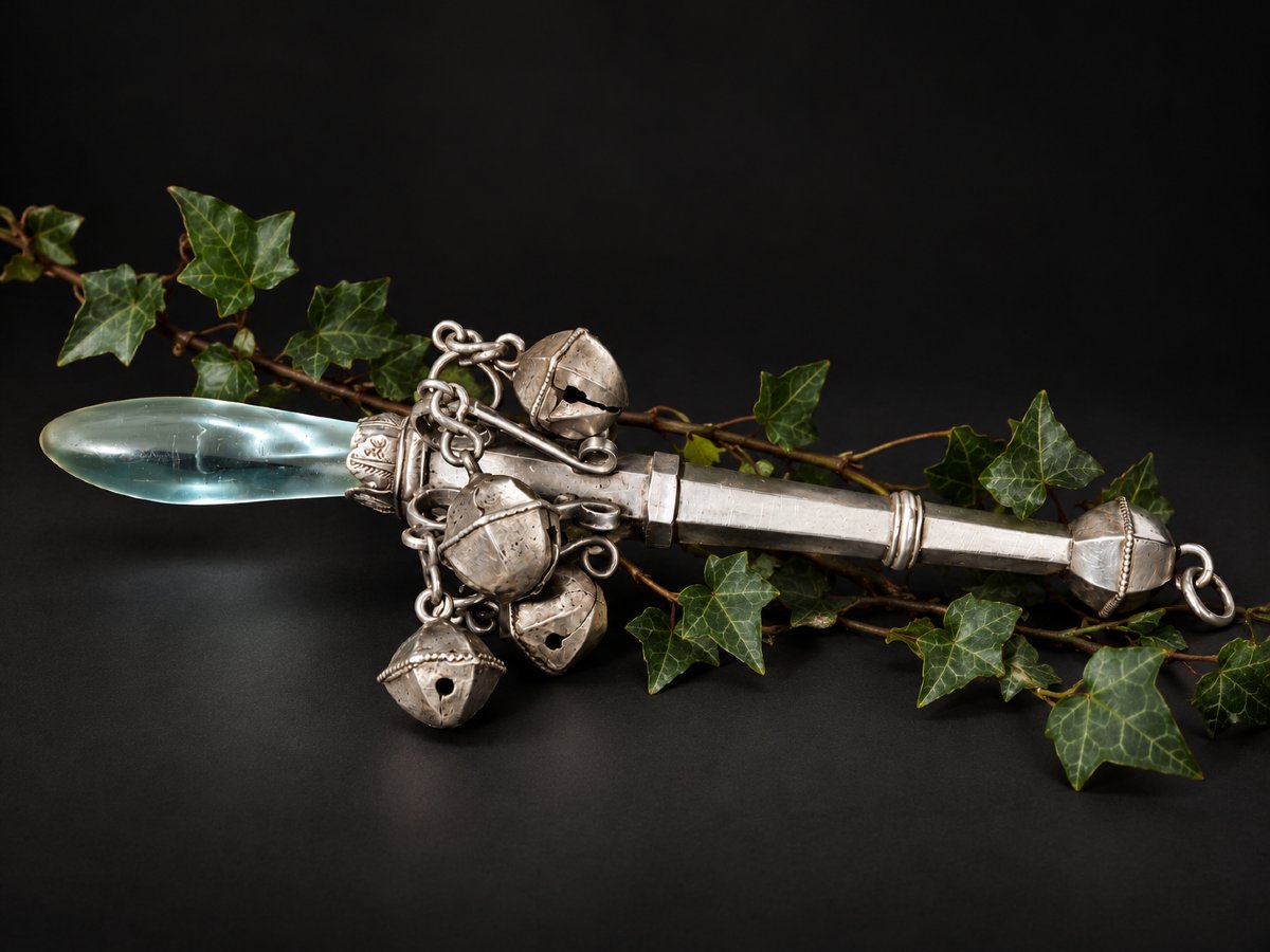 Hochet En Argent Massif à Grelots & Mordoir En cristal – XVIIIe Jouet Louis XVI , Grelots