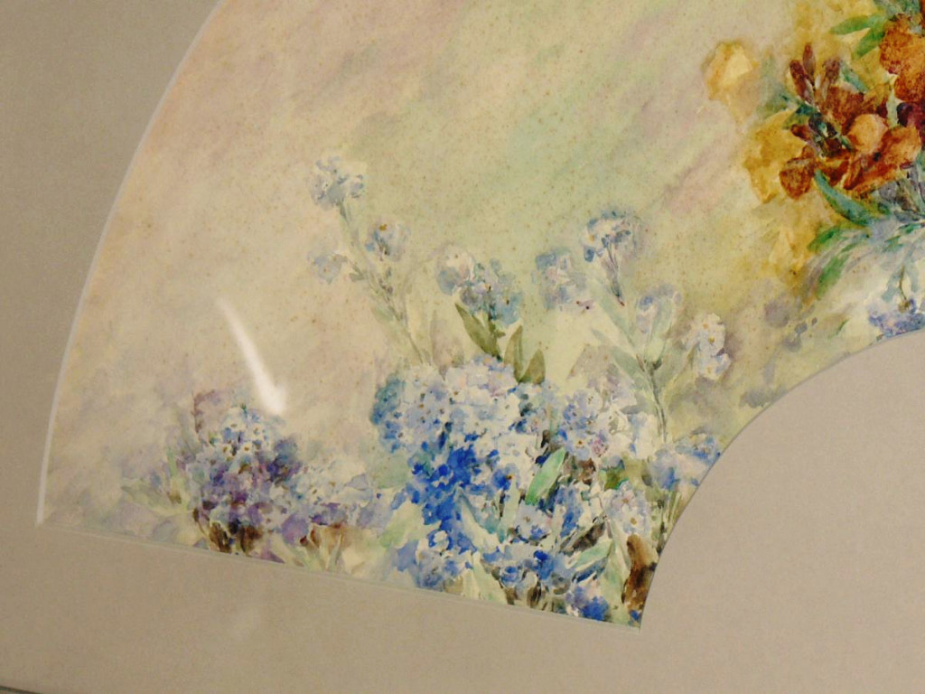 Projet d'Eventail Encadré , Aquarelle d'époque Art Nouveau , Decor De Fleurs 1910 éventail-photo-4