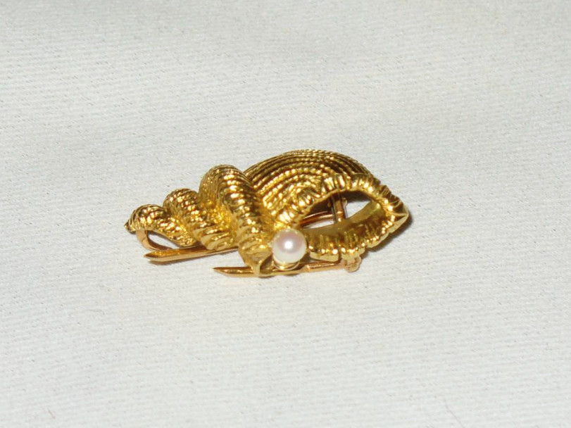 Gold And Pearl Brooch, Decoration It Shell / Conch, Epoque 1900
